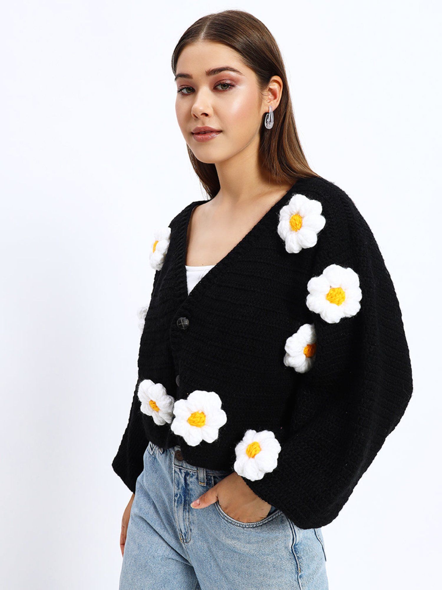 Buy SUGERCANDY Black Yellow Daisy Cardigan (XS) Online