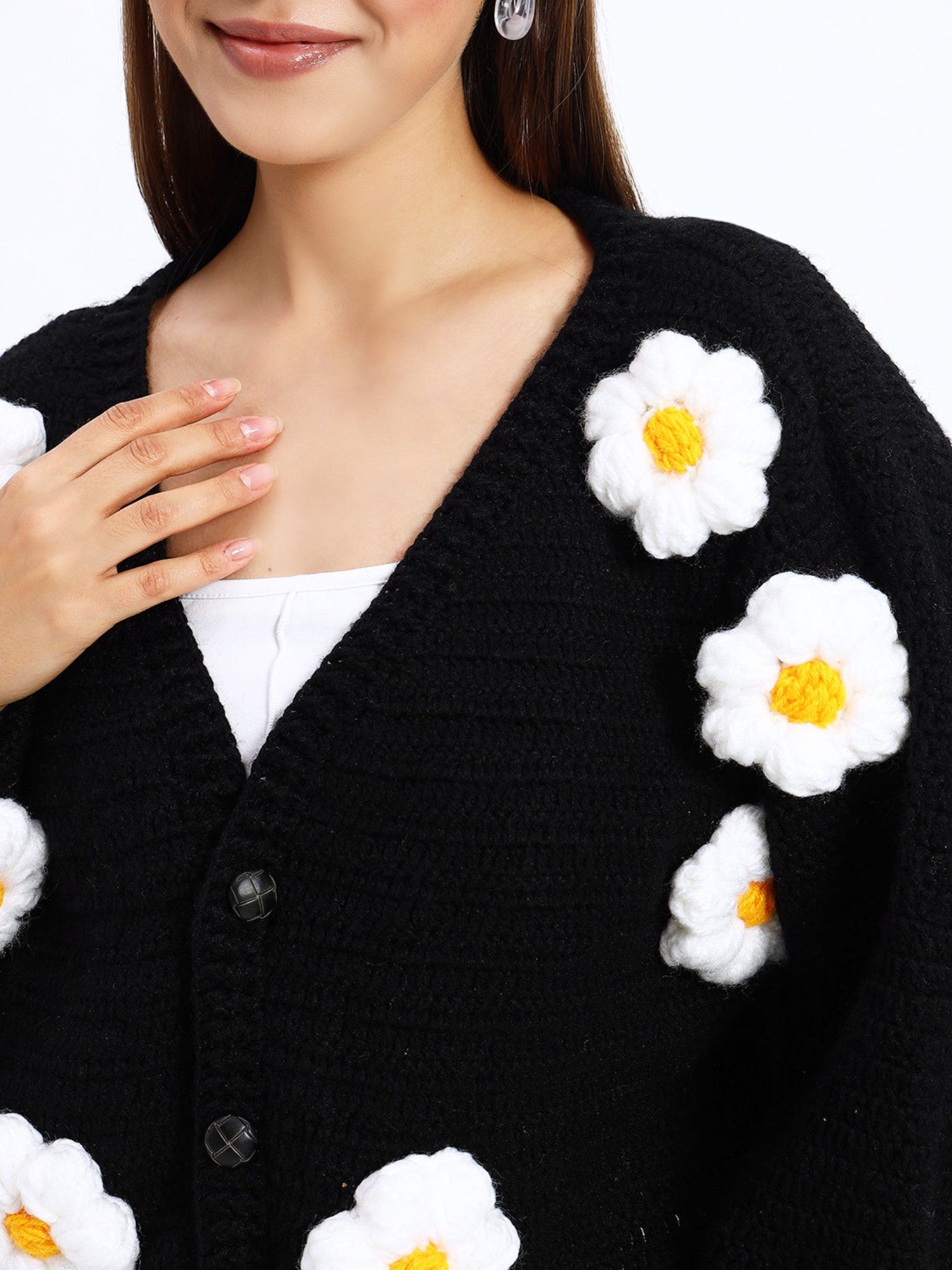 Buy SUGERCANDY Black Yellow Daisy Cardigan (XS) Online