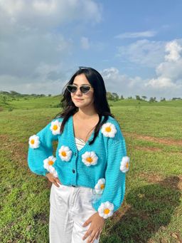 SUGERCANDY - Aqua Daisy Cardigan