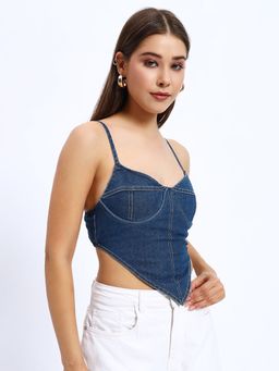 SUGERCANDY - V-Neck Navy Blue Denim Corset Top