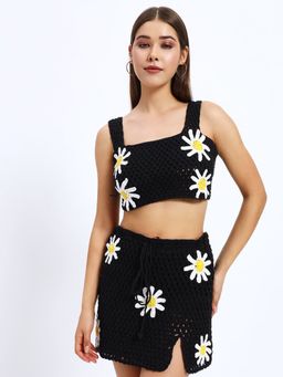 SUGERCANDY - Black Daisy Crochet Co-Ord (Set of 2)
