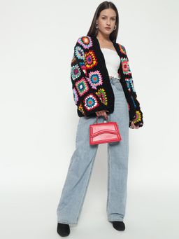 SUGERCANDY - Black Bohemian Crochet Cardigan