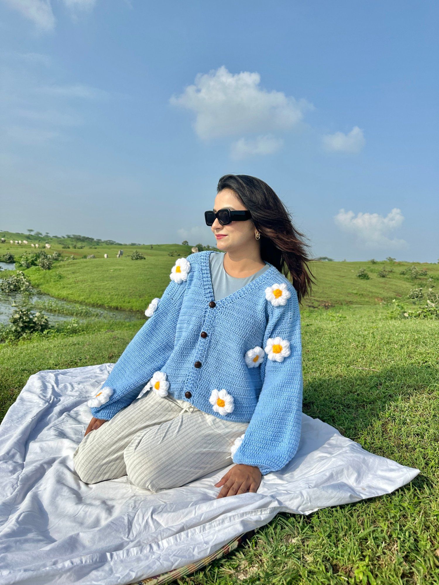 Buy SUGERCANDY Sky Blue Daisy Cardigan (XS) Online