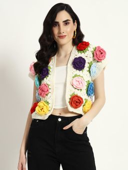 SUGERCANDY - Half Sleeves Multi Rose Hnadmade Sweater