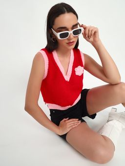 SUGERCANDY - Lauren Red Handmade Vest Sweater