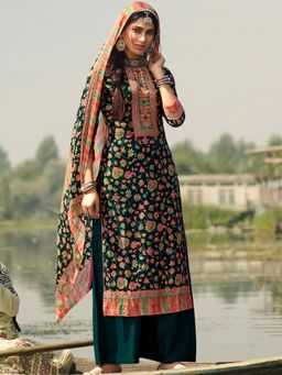 Stylee LIFESTYLE - Green Pashmina Printed Unstitched Dress Material (Set of 3)