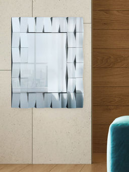 At Home by Nilkamal - Chevron Rectangular Decorative Glass Mirror (Silver)