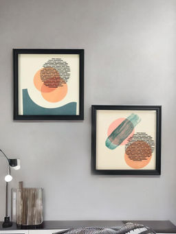 At Home by Nilkamal - Acrylic Glass Art Paintings Set of 2 (Orange, Green & Black)