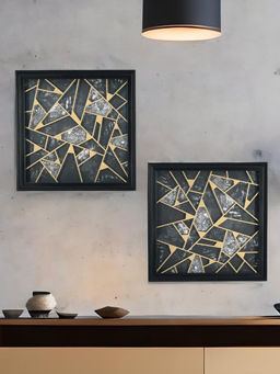 At Home by Nilkamal - Acrylic Glass Art Paintings Set of 2 (Black & Gold)