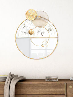 At Home by Nilkamal - Allure Round Decorative Metal Frame Mirror (Gold)