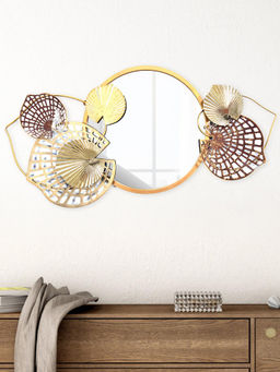 At Home by Nilkamal - Reflexo Round Decorative Metal Frame Mirror (Brown & Gold)