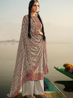 Stylee LIFESTYLE - Grey Pashmina Printed Unstitched Dress Material (Set of 3)