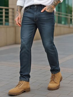 Bewakoof - Men's Blue Washed Slim Straight Fit Stretchable Jeans