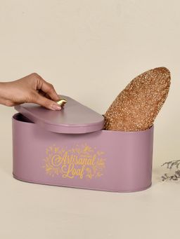 Living With Elan - Ghingham and Bloom Bread Box with Tweet Bird Knob -Mauve