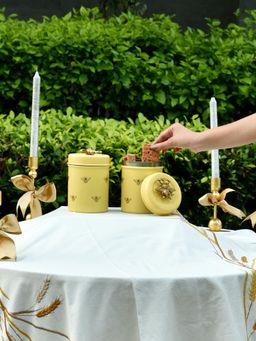 Living With Elan - Royal Hive Stainless Steel Jar Set Of 2 Butter Yellow 800 Ml Each