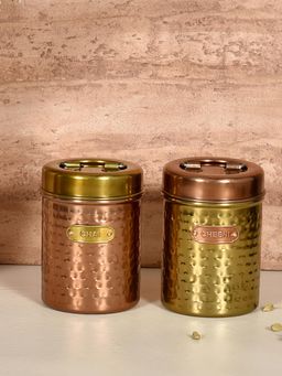 Living With Elan - Stainless Steel Round Chai, Cheeni Canister -800 Ml Each, Set Of 2