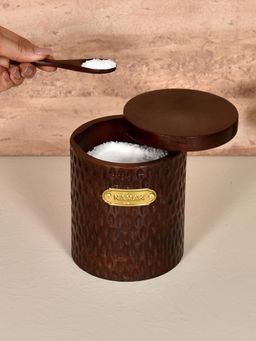 Living With Elan - Dabbahs and Days Round Wooden Salt Box, 900 Gm