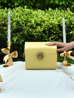 Living With Elan - Royal Hive Tufted Bling Box, Petite Storage Trunk - Butter Yellow