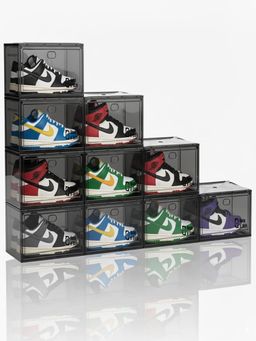 House of Quirk - Shoe Boxes with Magnetic Door Clear Stackable Plastic - Black (Pack Of 10)