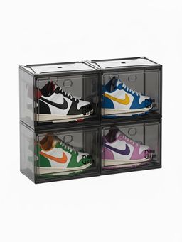 House of Quirk - Shoe Boxes with Magnetic Door Clear Stackable Plastic - Black (Pack Of 4)
