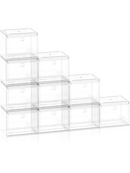 House of Quirk - Shoe Boxes with Magnetic Door Clear Stackable Plastic - White (Pack Of 10)