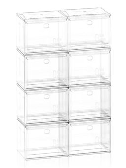 House of Quirk - Shoe Boxes with Magnetic Door Clear Stackable Plastic - White (Pack Of 8)