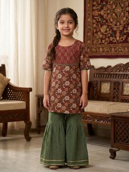 Kinder Kids - Girls Printed Cotton Kurti with Sharara