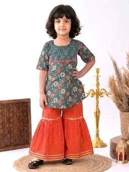 Kinder Kids - Girls Printed Cotton Kurti with Sharara