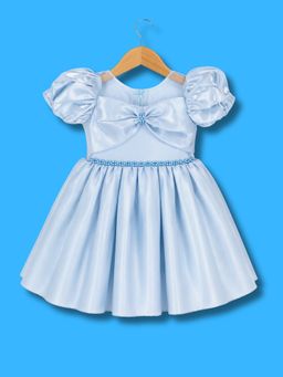 Blabber - Girls Solid/Plain Satin Dress with Booties