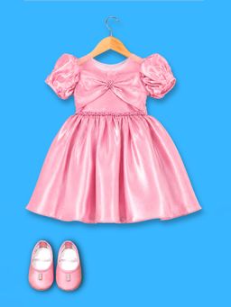 Blabber - Girls Solid/Plain Satin Dress with Booties