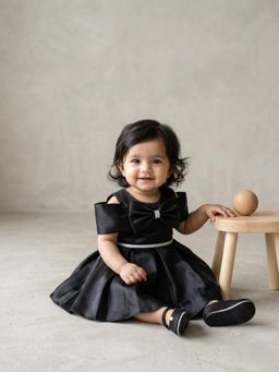 Blabber - Girls Solid/Plain Satin Dress with Booties