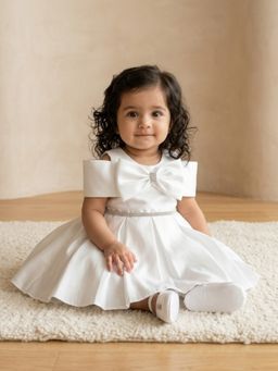 Blabber - Girls Solid/Plain Satin Dress with Booties