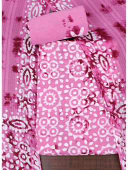 SALWAR STUDIO - Pink Cotton Tie & Dye Printed Unstitched Dress Material (Set of 3)