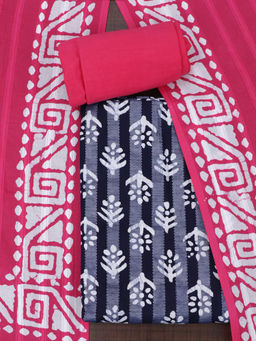 SALWAR STUDIO - Grey Cotton Stripes Printed Unstitched Dress Material (Set of 3)