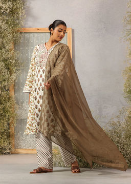 Lakshita - Brown Embroidered Organza Dupatta for Women