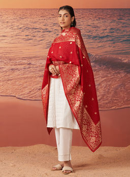 Lakshita - Crimson Red Chanderi Dupatta for Women