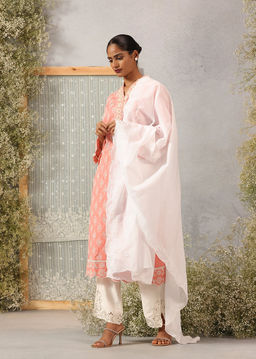 Lakshita - Ivory Embroidered Cotton Dupatta for Women