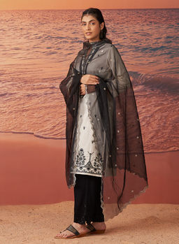 Lakshita - Black Embellished Organza Dupatta for Women