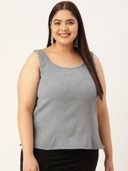 theRebelinme - Plus Size Womens Charcoal Grey Solid Color Sleeveless Cotton Rib Top