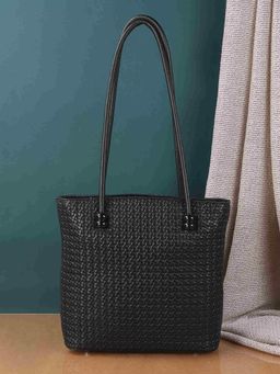 Mochi - Womens Black Faux Leather Spacious Design Tote Bag