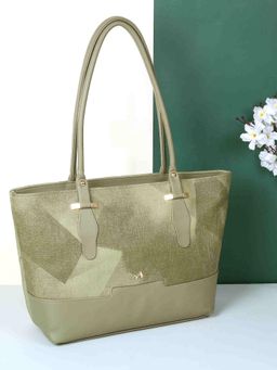 Metro - Womens Green Faux Leather Premium Metal Logo Casual Tote Bag