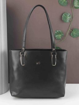 Metro - Womens Black Back Zip Pocket Faux Leather Multi Compartment Tote Bag