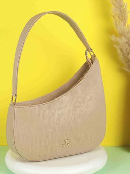 Mochi - Womens Beige Faux Leather Premium Metal Logo Casual Shoulder Bag