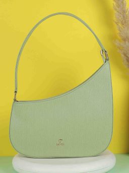 Mochi - Womens Green Faux Leather Premium Metal Logo Casual Shoulder Bag