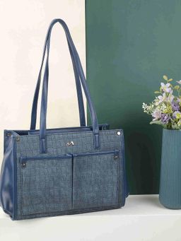 Metro - Womens Blue Croc Textured Shoulder Bag
