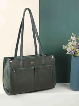 Metro - Womens Green Croc Textured Shoulder Bag