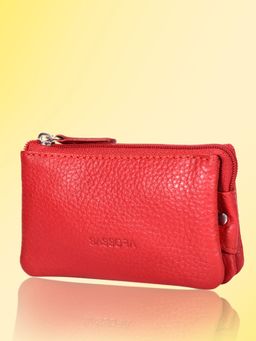 Sassora - Red Premium Leather Women Coin Pouch with Key Chain (S)