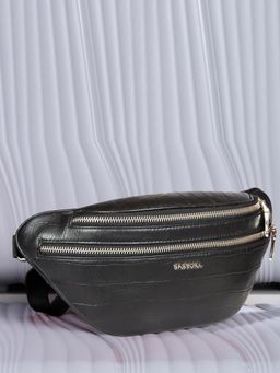Sassora - Black Premium Leather Unisex Waist Bag (M)