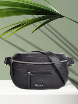 Sassora - Black Premium Leather Unisex Waist Bag (M)
