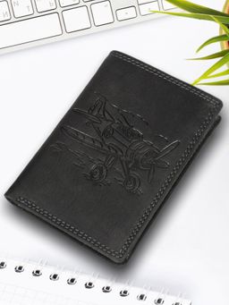 Sassora - Black Premium Leather RFID Embossed Pattern Notecase (L)